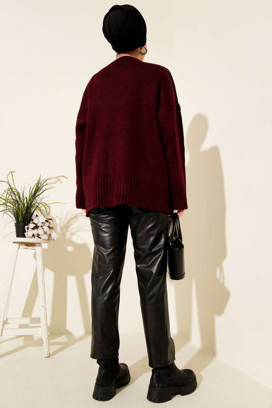 Túnica De Punto Oversize Básica Burdeos