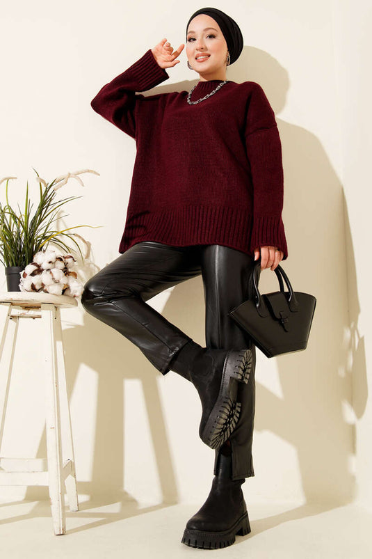 Basic Oversize Sweater Tunic Burgundy