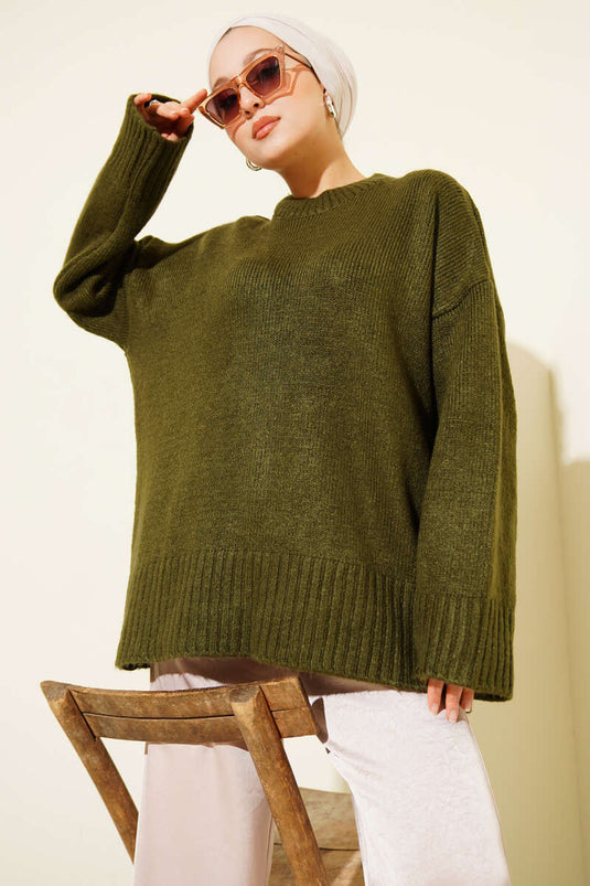 Basic Oversize Triko Tunik Haki