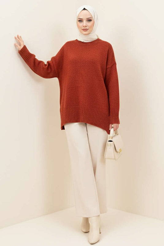 Basic Oversize Triko Tunik Kiremit