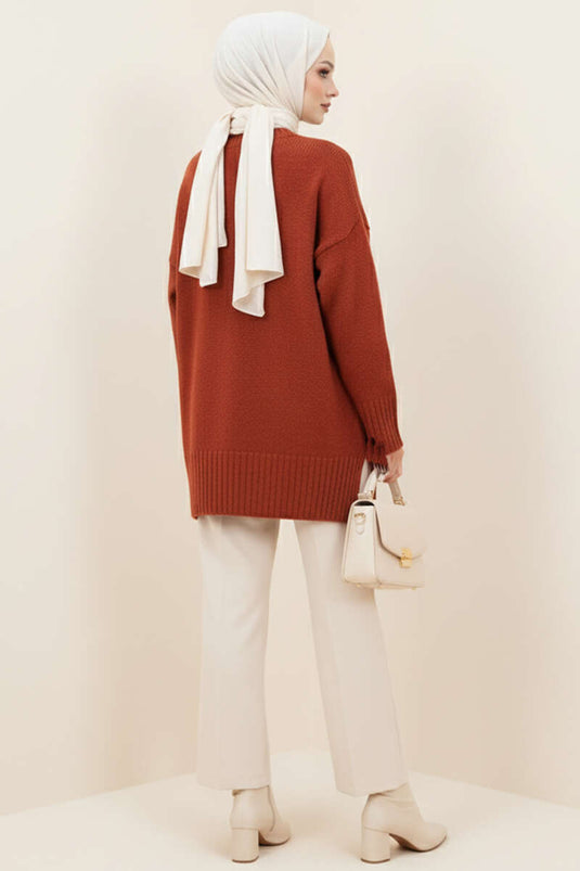 Basic Oversize Triko Tunik Kiremit