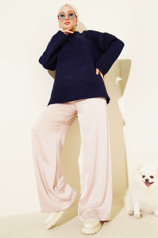 Basic Oversize Knitted Tunic Navy Blue