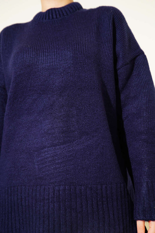 Basic Oversize Knitted Tunic Navy Blue