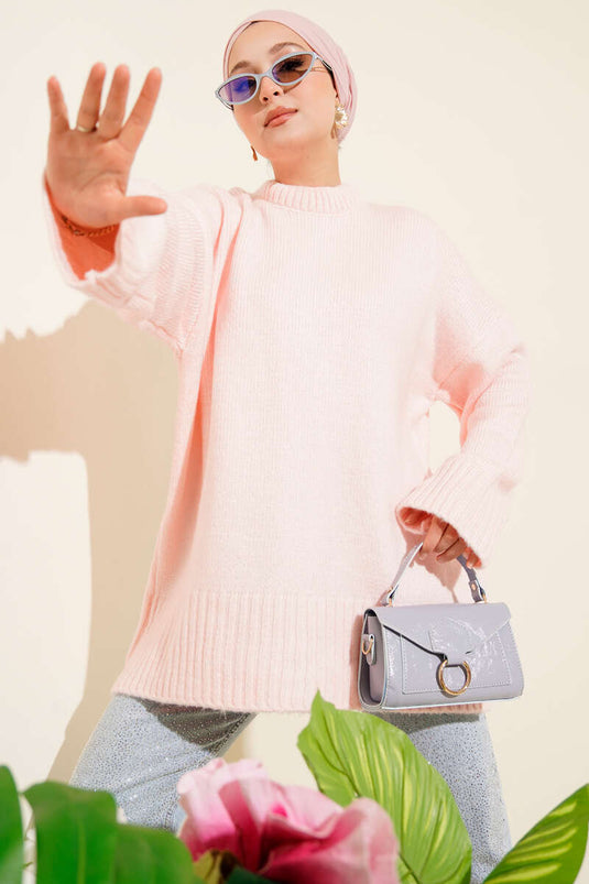 Pull Basique Oversize Tunique Couleur Poudre