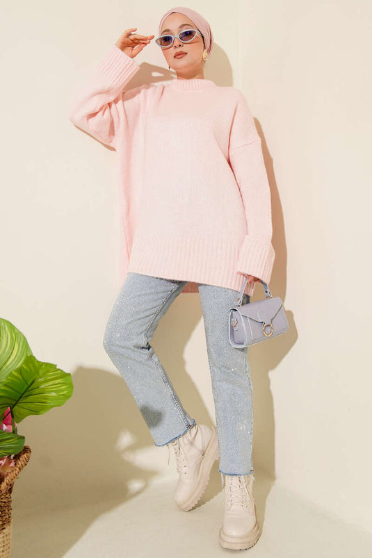 Pull Basique Oversize Tunique Couleur Poudre
