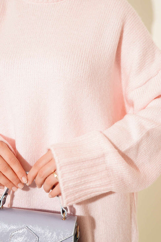 Pull Basique Oversize Tunique Couleur Poudre