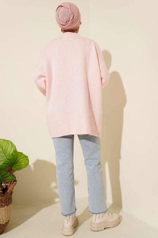 Basic Oversize Triko Tunik Pudra