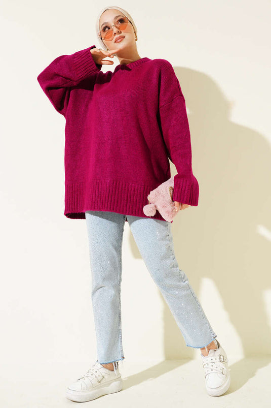 Tunika Basic Oversize In Maglia Rosso Ciliegia