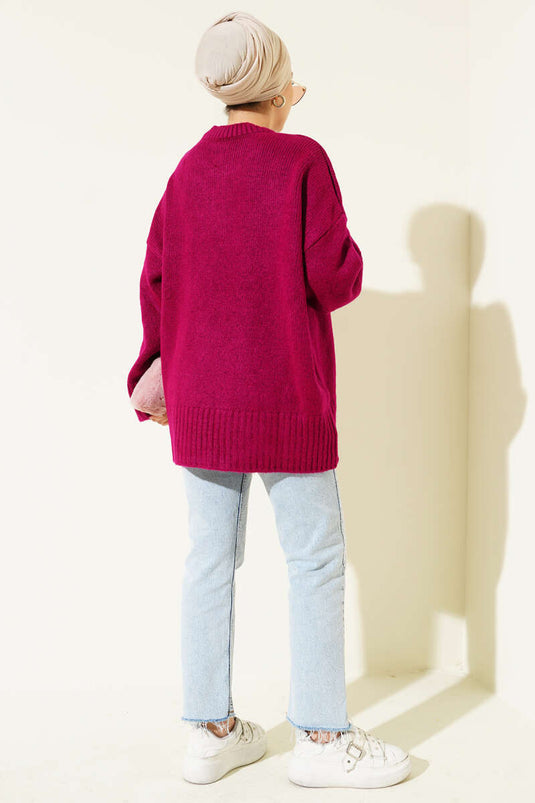Tunika Basic Oversize In Maglia Rosso Ciliegia