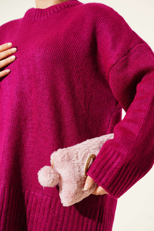 Tunika Basic Oversize In Maglia Rosso Ciliegia