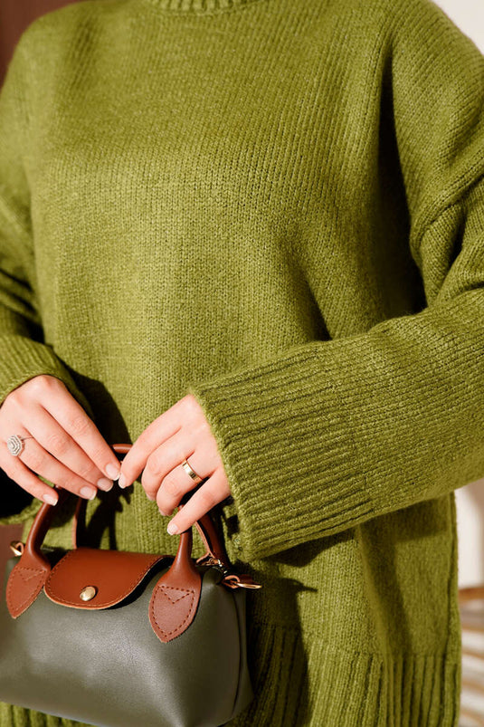 Basic Oversize Knit Tunic Oil Green