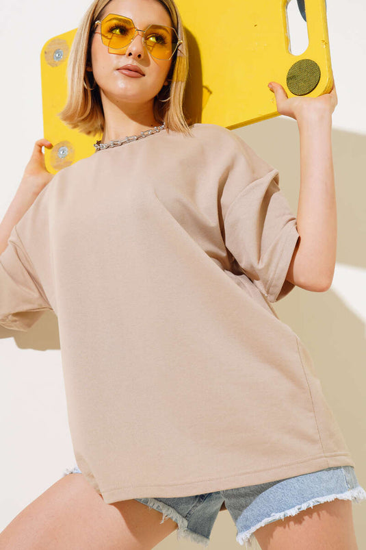 T-shirt basique oversize couleur latte