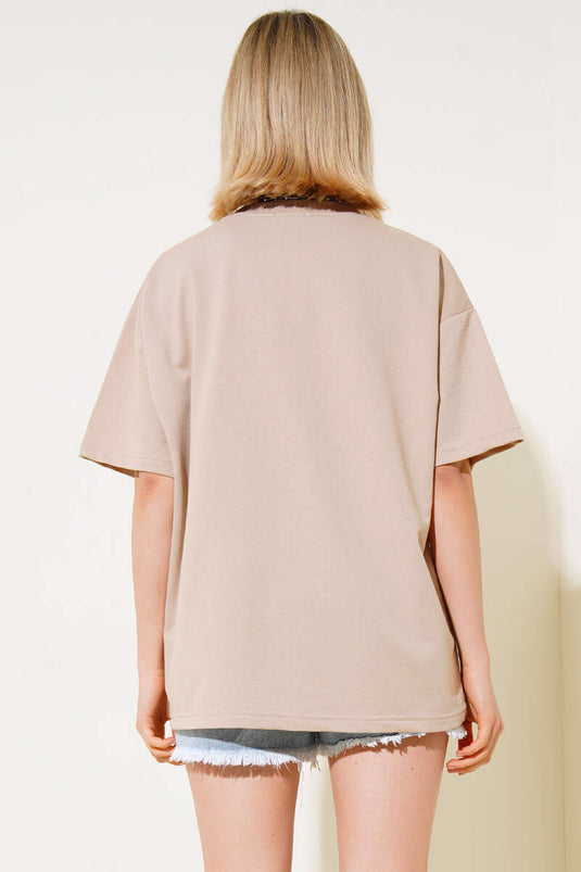 T-shirt basique oversize couleur latte
