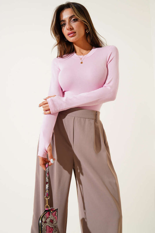 Basic Blouse with Finger Closure Detail, Pink