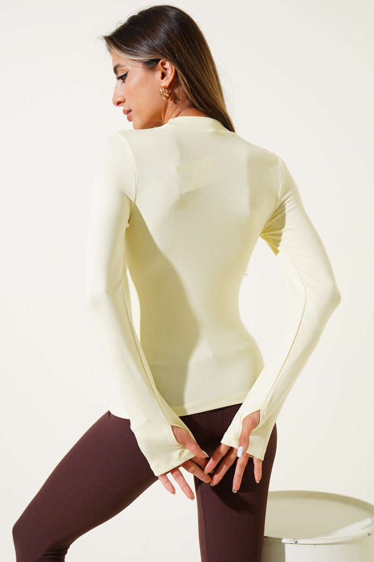 Basic Blouse with Finger Closure Detail, Yellow