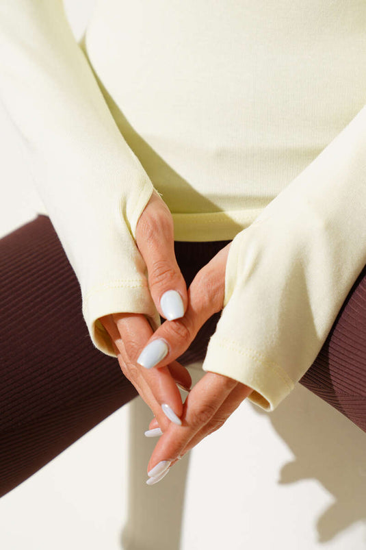 Basic Blouse with Finger Closure Detail, Yellow