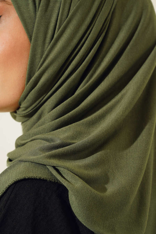 Châle basique en coton peigné kaki