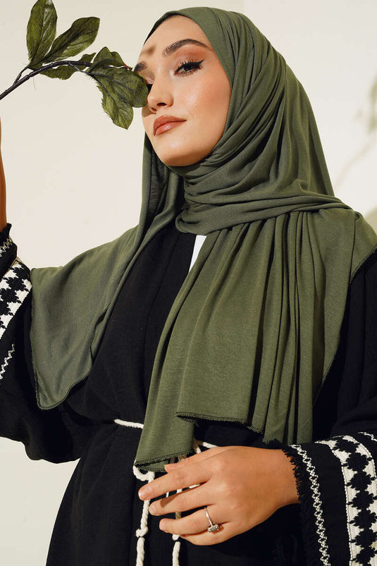 Châle basique en coton peigné kaki