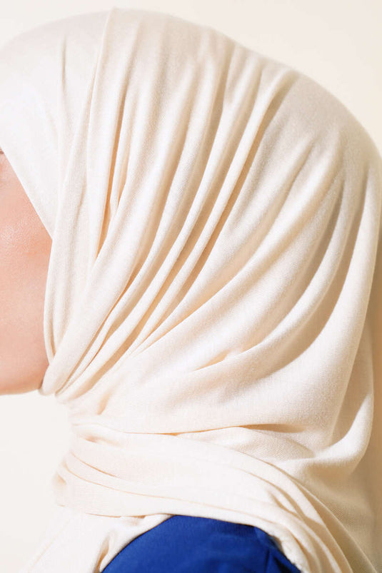 Châle en coton peigné basique couleur crème