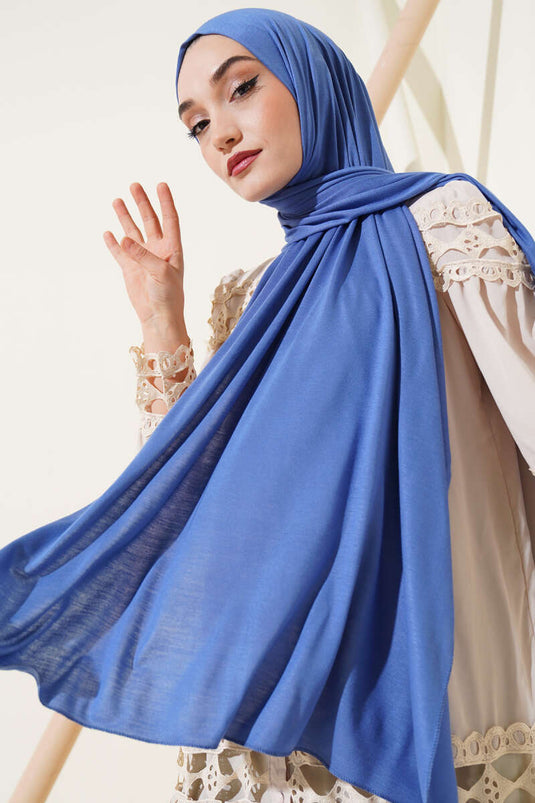 Châle en coton peigné basique bleu