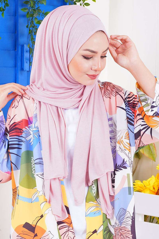 Châle en coton peigné basique rose poudré