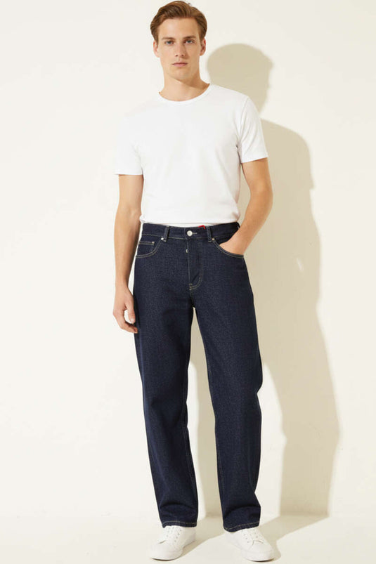 Pantalon en jean pour homme coupe droite basique bleu marine