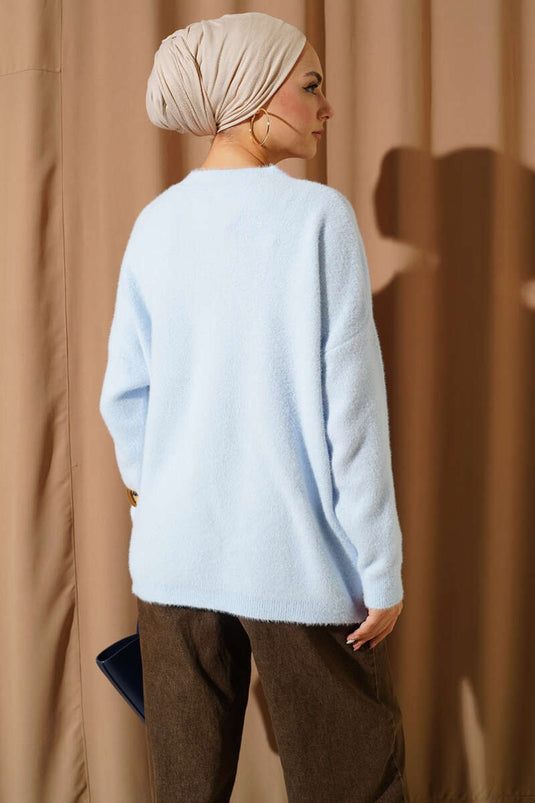 Basic Bearded Knit Tunic Baby Blue