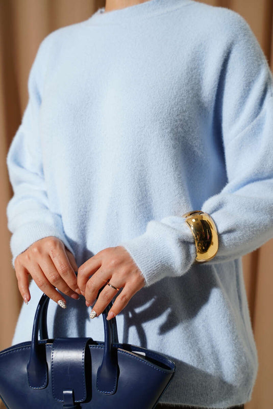 Basic Bearded Knit Tunic Baby Blue