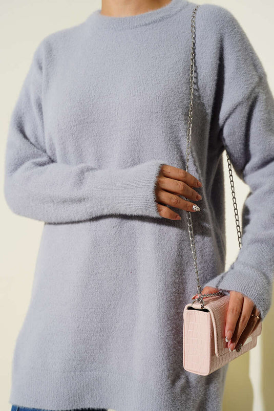 Basic Bearded Knit Tunic Grey