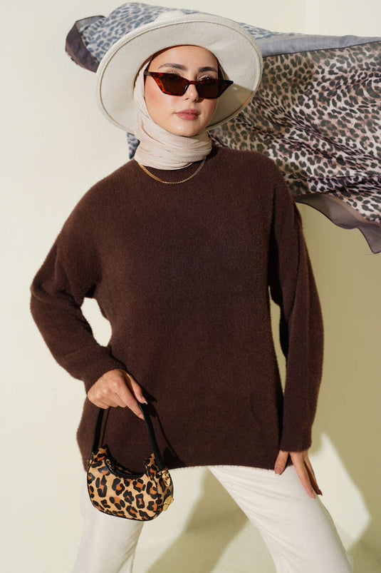 Tunique basique à barbe en maille, marron