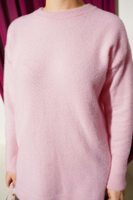 Basic Bearded Knit Tunic Pink