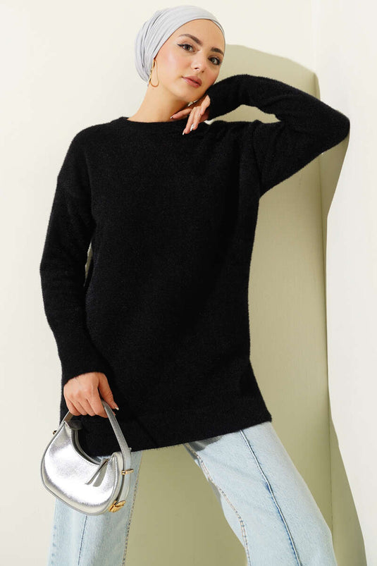Basic Bearded Knit Tunic Black