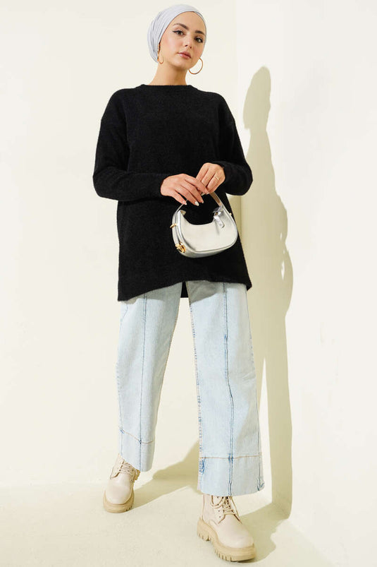 Basic Bearded Knit Tunic Black