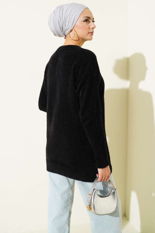 Basic Bearded Knit Tunic Black