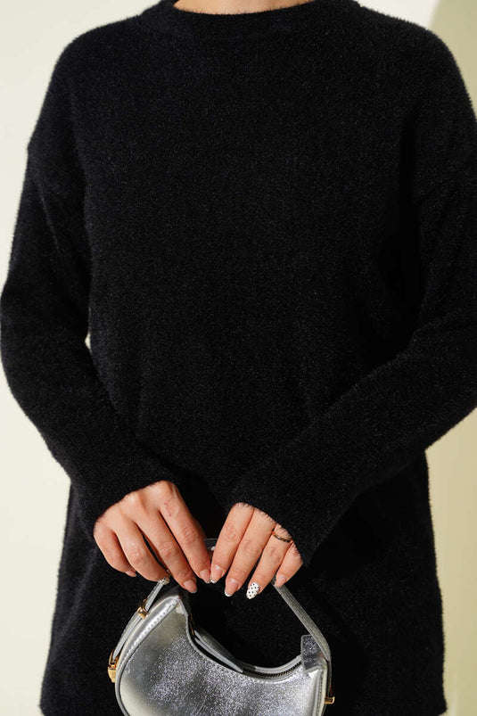 Basic Bearded Knit Tunic Black