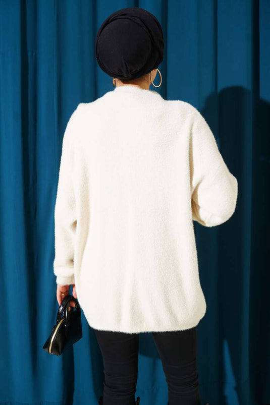 Basic Soft and Fluffy Knitted Tunic in Beige