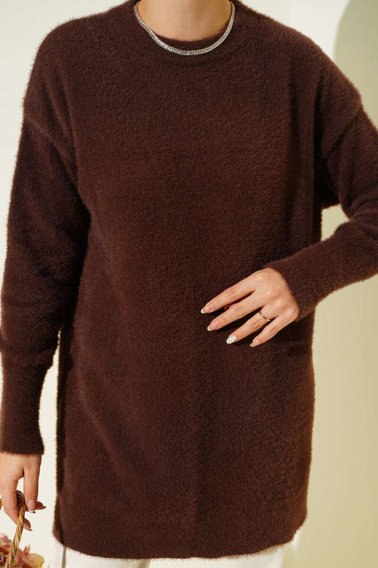 Basic Sakallı Yumoş Triko Tunik Kahve