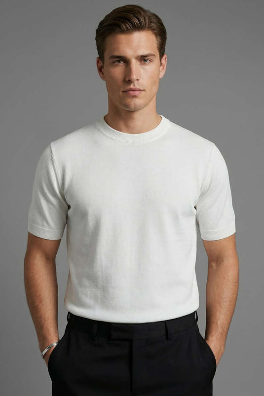 T-shirt tricot homme col rond basique blanc