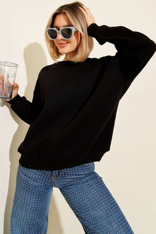 Sudadera corta básica de tres hilos negra