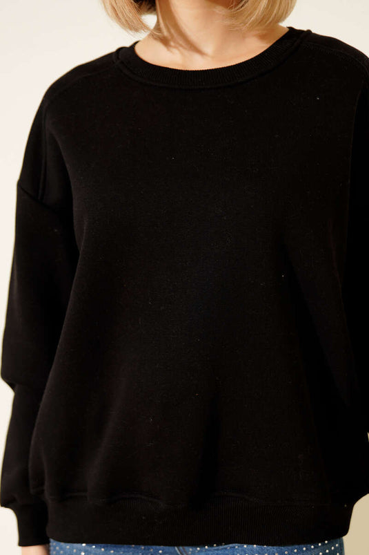 سويت شيرت قصير أسود بثلاثة خيوط