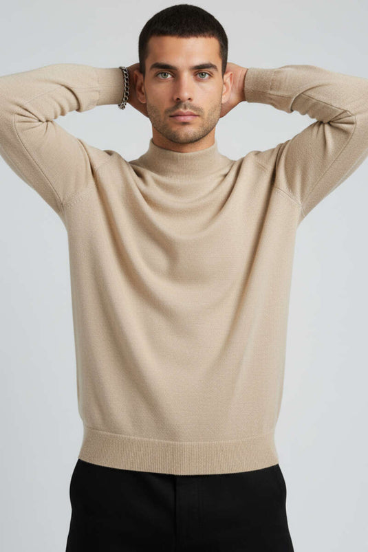 Basic Yarım Balıkçı Erkek Kazak Bej