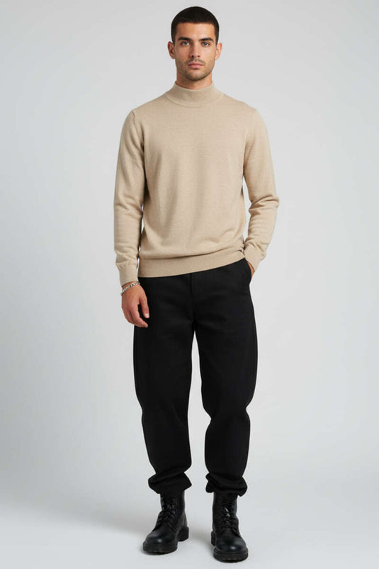 Basic Yarım Balıkçı Erkek Kazak Bej