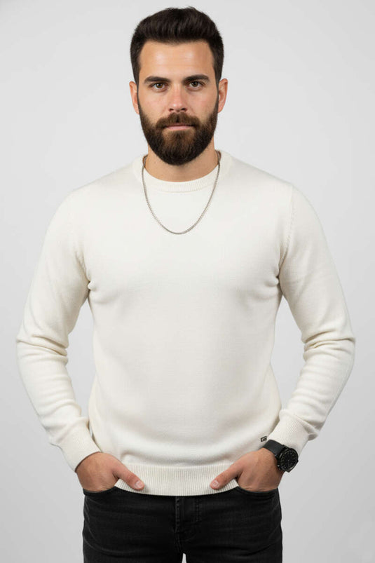Basic Semi-Turtleneck Men's Sweater, Ecru