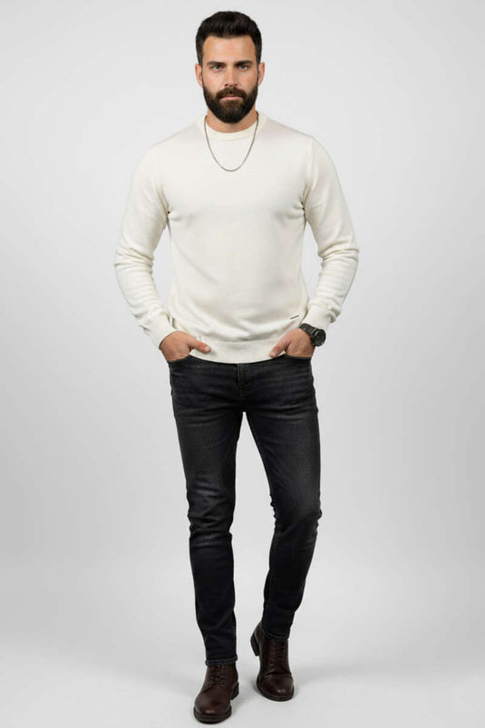 Basic Semi-Turtleneck Men's Sweater, Ecru