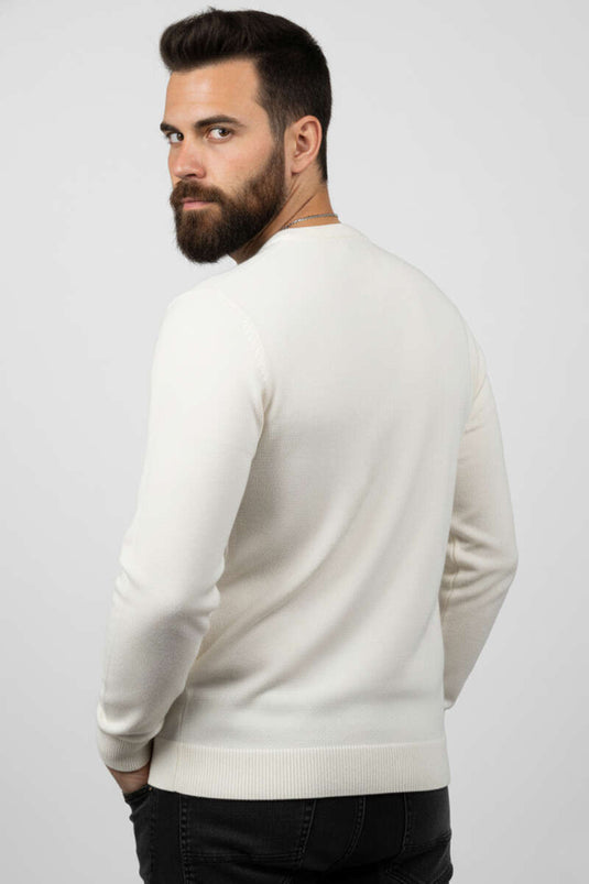 Basic Semi-Turtleneck Men's Sweater, Ecru