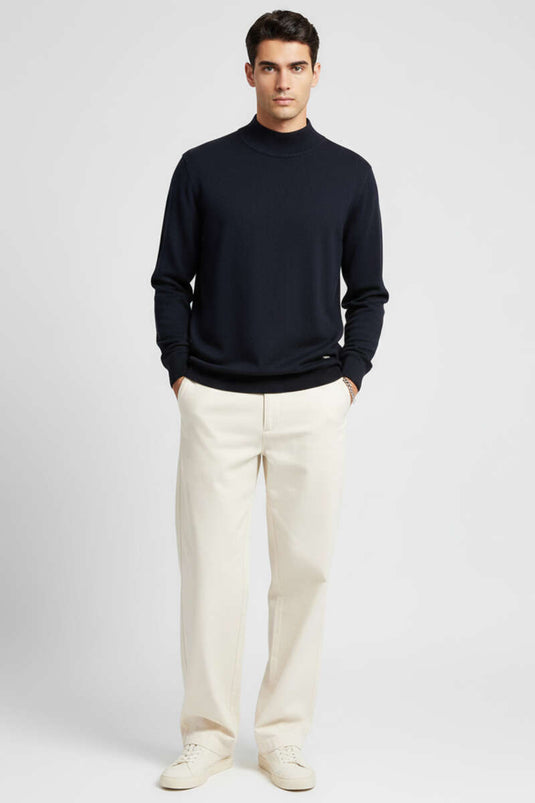 كنزة رجالية أساسية بياقة نصف عالية، لون كحلي