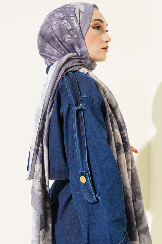 Bedrukte bamboe sjaal met kreukeffect, grijs