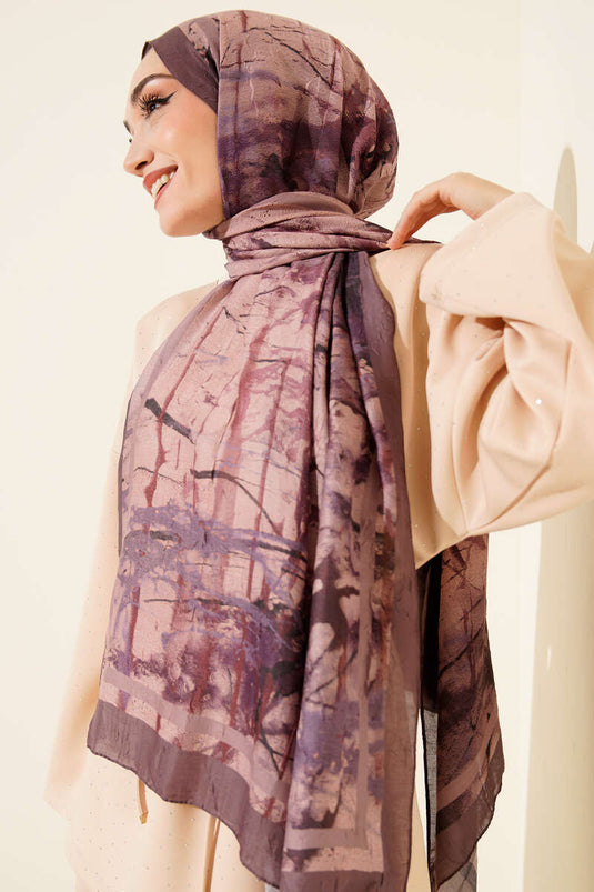 Bedrukte bamboe sjaal met zacht koffiekleurig patroon