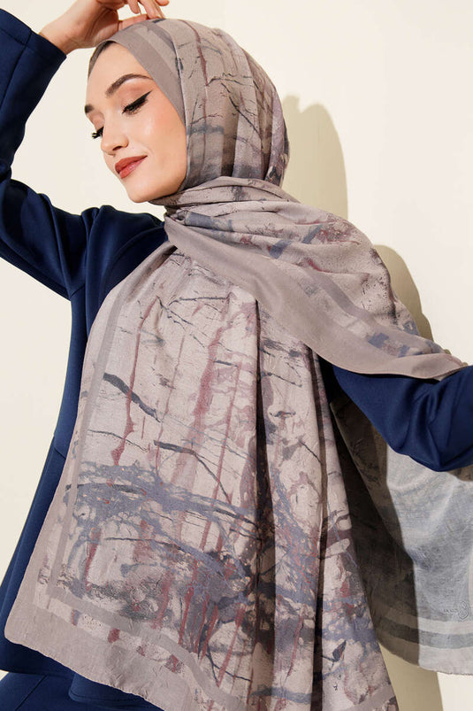 Baskı Desen Bambu Kraş Şal Taş