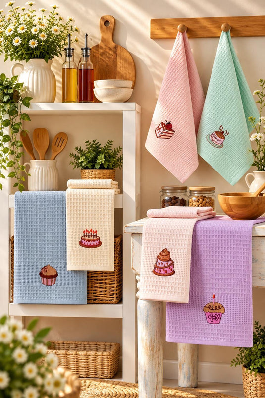 Sechser-Pack Küchenhandtuch Mit Muster In Pudrarpink